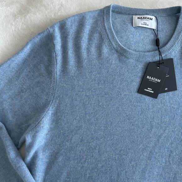 Naadam 100% Cashmere Sweater Mens XXL Dusty Blue Crew Neck Pullover Knit Luxury - Picture 2 of 10